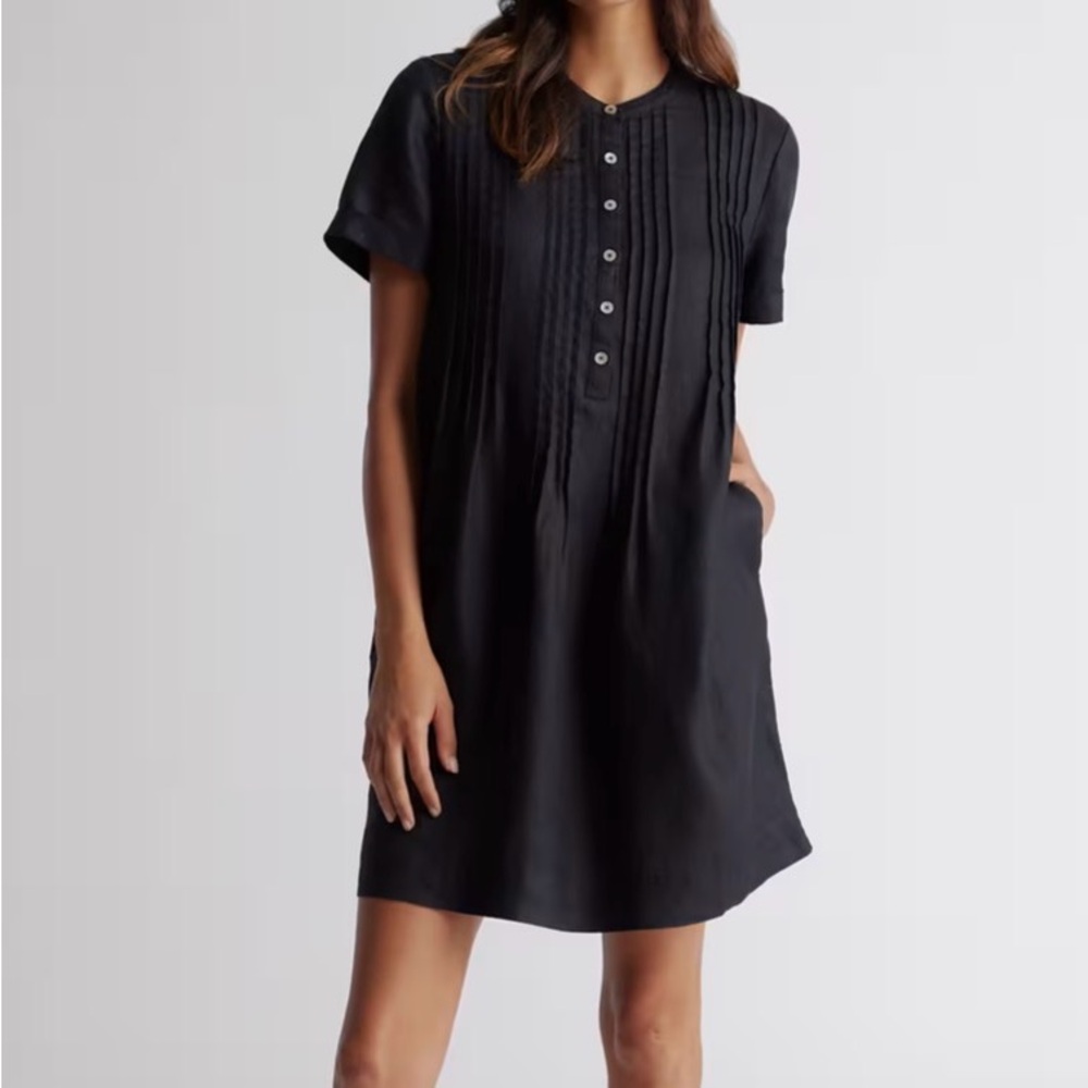 Quince medium black new European Linen Short Sleeve Swing Dress